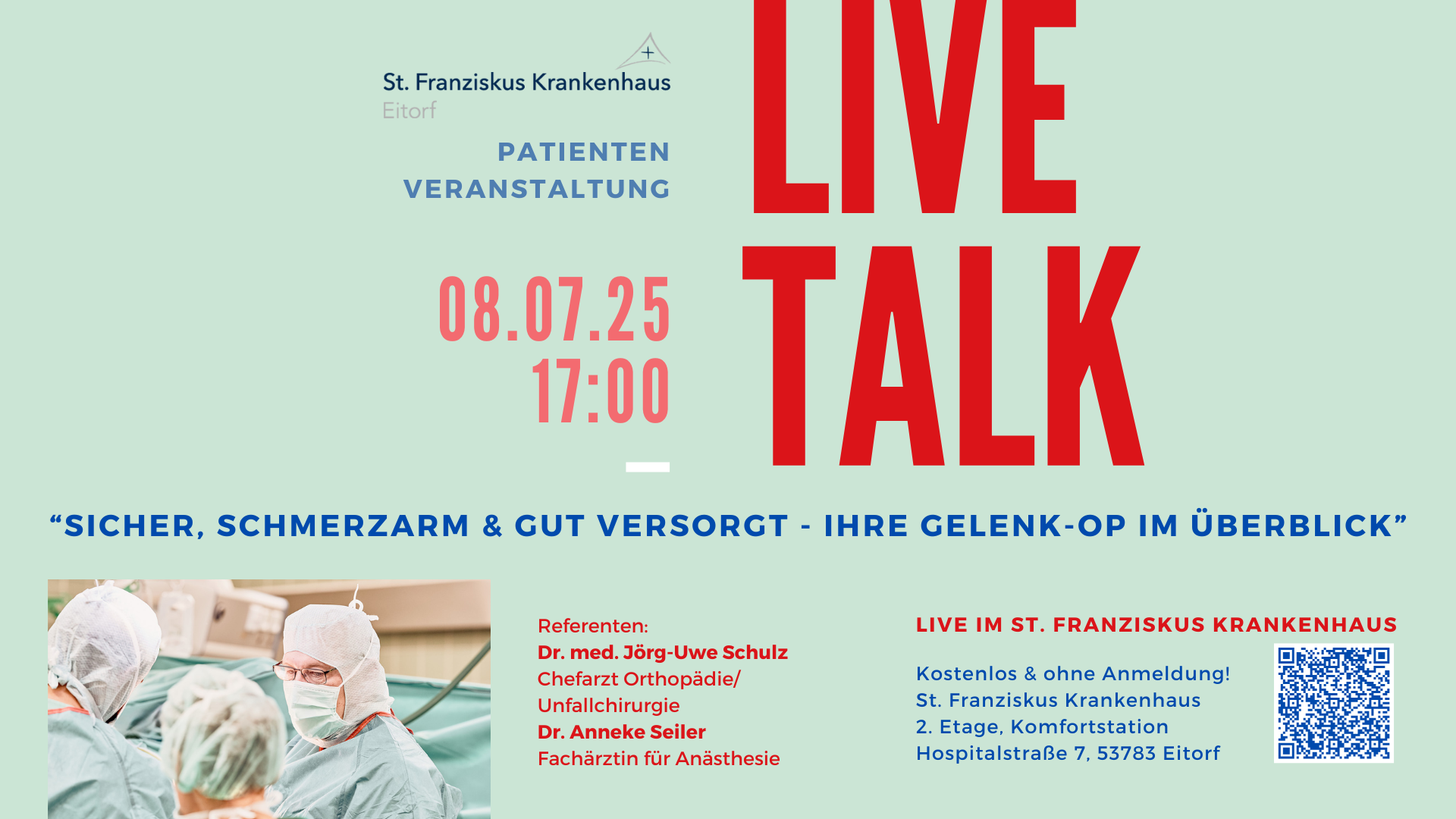EINLADUNG: LIVETALK „Sicher, schmerzarm & gut versorgt – Ihre Gelenk-OP im Überblick“ am 08.07.2025